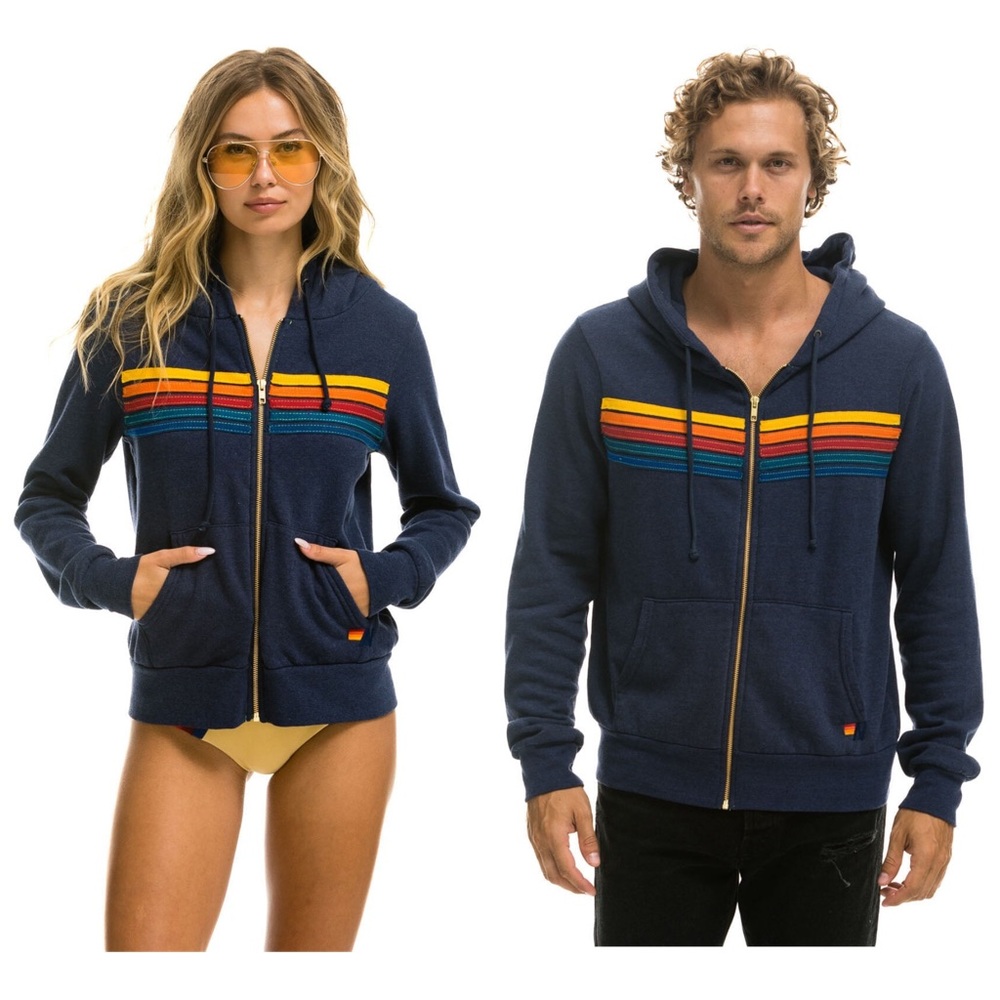 Aviator Nation 5 Stripe Hoodie Navy Size XXL UNISEX